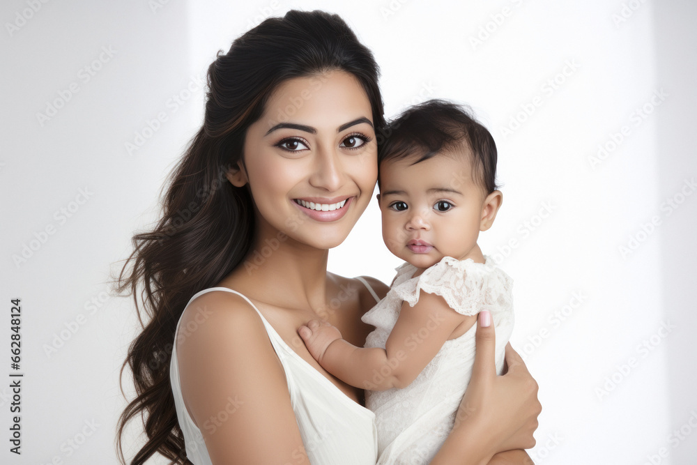 Beautiful woman holding cute baby on white background Beautiful woman holding cute baby on white background