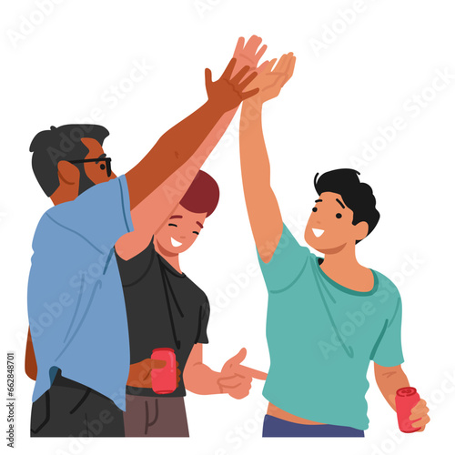 Friends, Beaming With Camaraderie, Enthusiastically Exchange A High Five, Celebrating Their Bond And Mutual Success