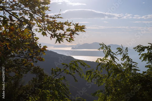 Stunning panoramic view from Ikaria to the Fourni islands in autumn.