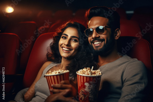 Couple enjoying movie in cinema hall