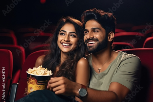 Couple enjoying movie in cinema hall