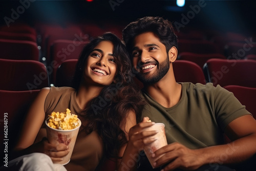 Couple enjoying movie in cinema hall