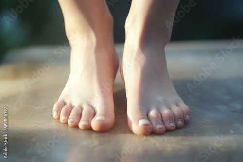 Close - up realistic photograph of female toes, feet on tiptoe © Rainbow Kuma