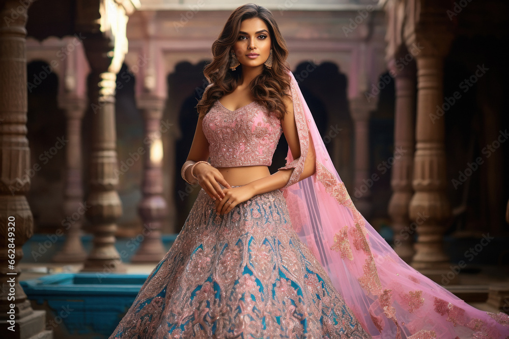 Fototapeta premium Smiling beautiful Indian bride wearing jewelery