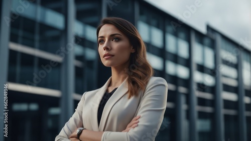 Young businesswoman standing confident with crossed hands in front of the corporate building Free Download Young businesswoman standing confident with crossed hands in front of the corporate building - GFXLoad
