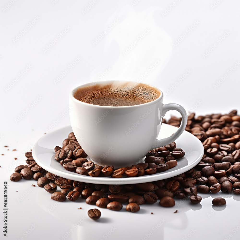 coffee beans with liquid coffee cup. coffee beans with liquid coffee cup.