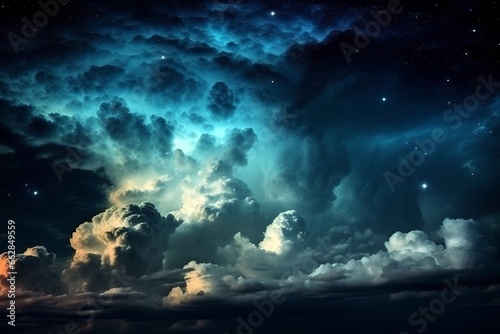 Night sky with full moon and clouds, generative ai.
