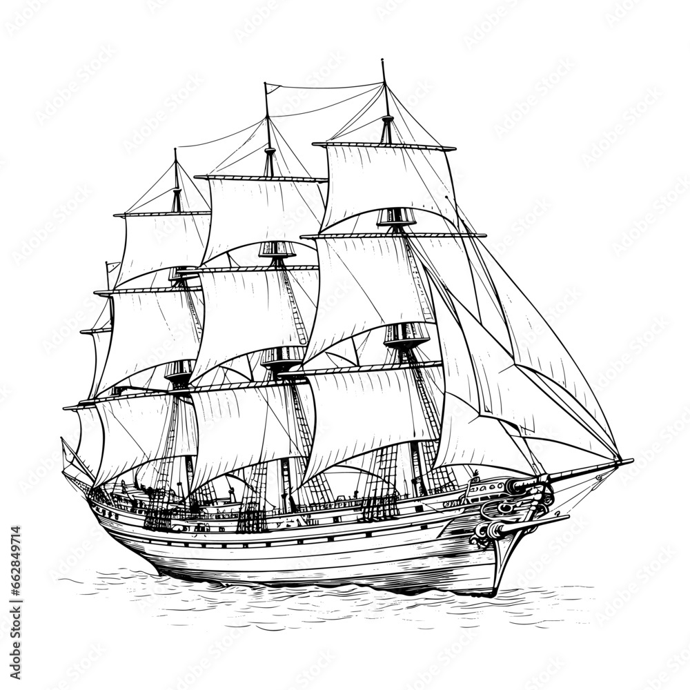 Vintage ship engraved style drawing vector