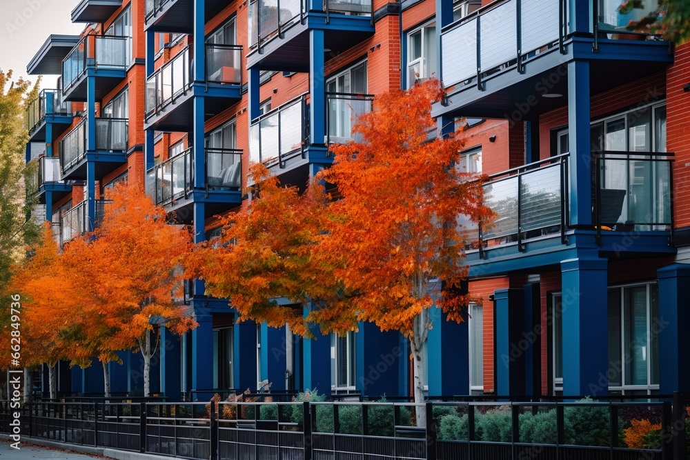 Fototapeta premium Modern apartment complex, new homes, generative ai.