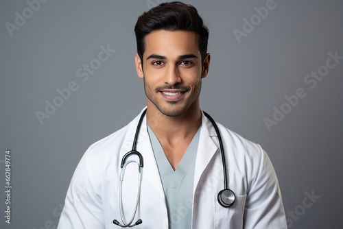 Young male doctor in uniform with stethoscope