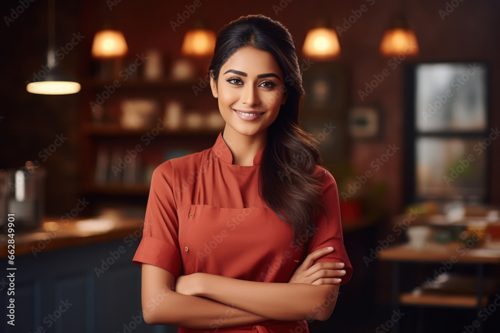 Young and confident indian woman or housewife standing at home Young and confident indian woman or housewife standing at home