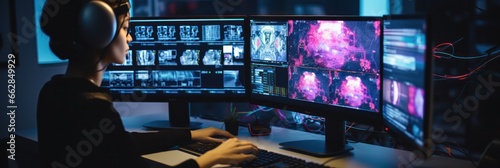 Fusion of AI and creativity: Close-up of hands piloting technology in content creation