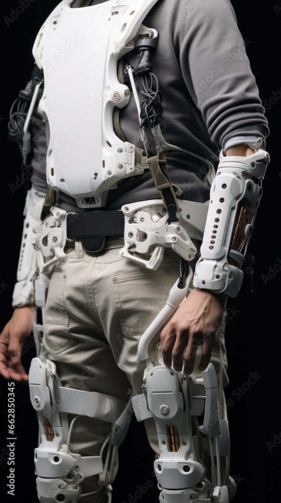 Close-up: Robotic exoskeleton suit powered by AI, revolutionizing healthcare mobility Close-up: Robotic exoskeleton suit powered by AI, revolutionizing healthcare mobility