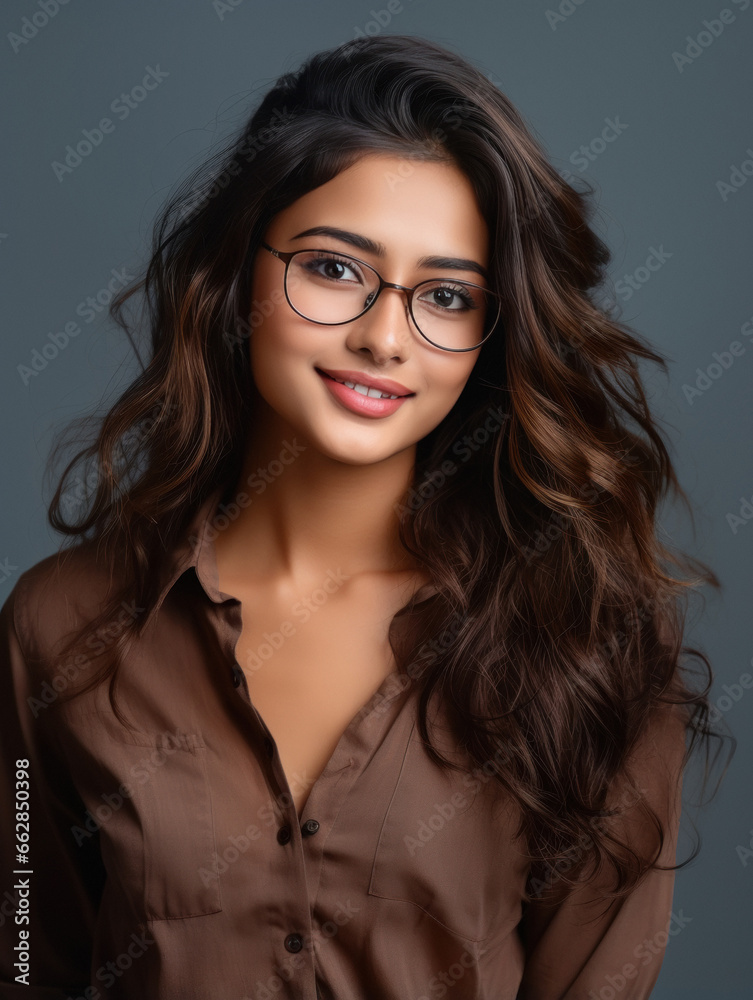 Fototapeta premium Indian woman wearing glasses, smiling
