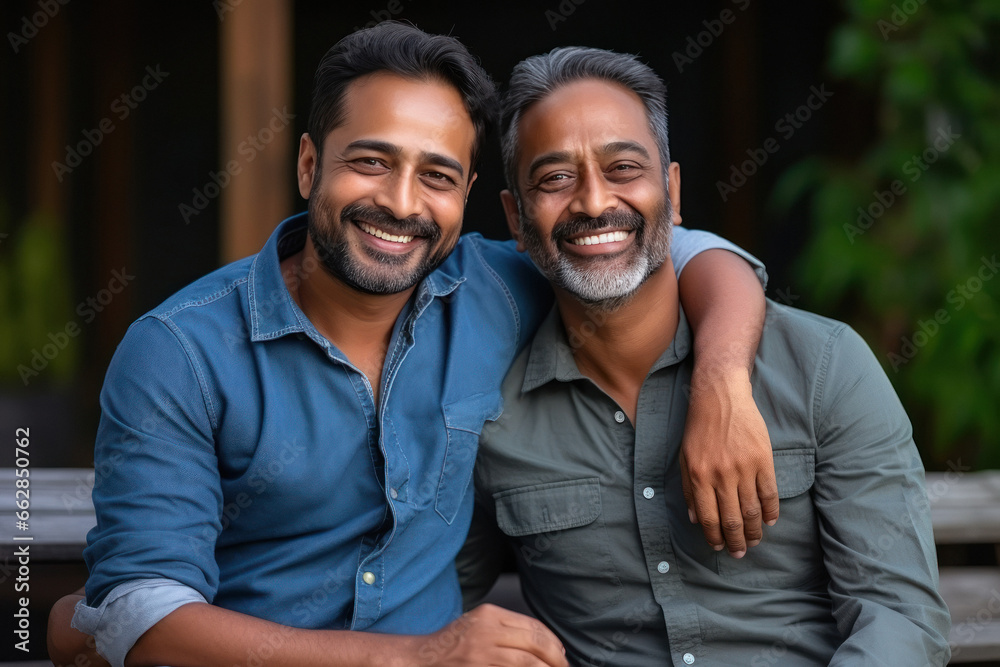 Obraz premium Two Indian men smiling with their arms around each other