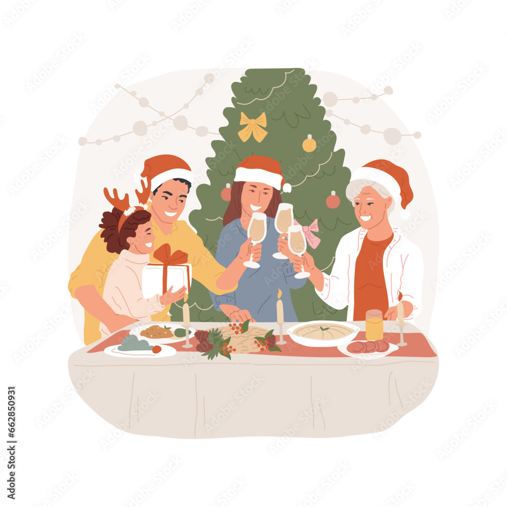 Festive dinner isolated cartoon vector illustration. Happy family ...