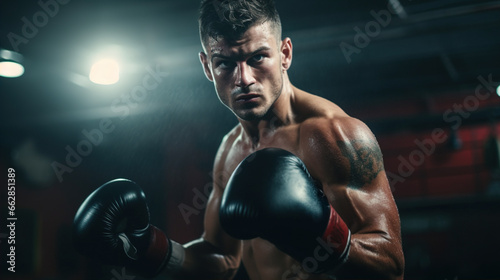 About the sport of professional boxing, Heavy Bag Workout: A boxer strikes a heavy bag with power and precision, demonstrating their strength and training regimen © siripimon2525