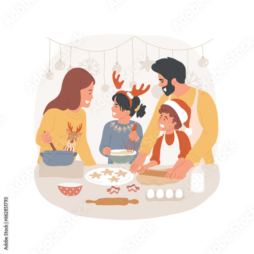 Cooking together isolated cartoon vector illustration. Family members cooking food in the kitchen for xmas celebration, religious holiday spirit, Christmas time together vector cartoon.