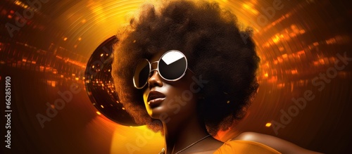 Disco with afro hair at the club With copyspace for text photo
