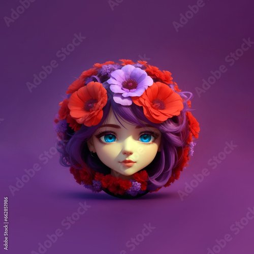 Cute girl character designed with round flowers Suitable for vertical or horizontal collage