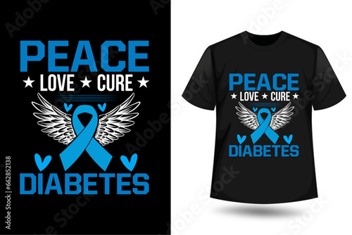 Peace Love Cure Diabetes, Diabetes Awareness T-shirt Design Vector