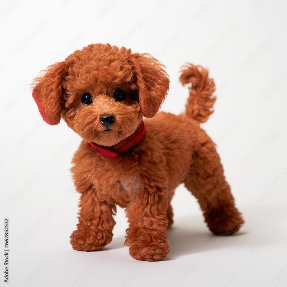 Close up a poodle-toy dog, Angle to capture the whole body, studio photo, White background Close up a poodle-toy dog, Angle to capture the whole body, studio photo, White background