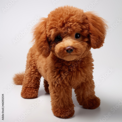 Close up a poodle-toy dog, Angle to capture the whole body, studio photo, White background