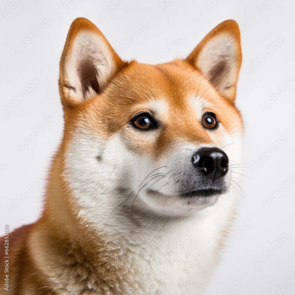 Close up a Shiba inu, Angle to capture the whole body, studio photo, White background