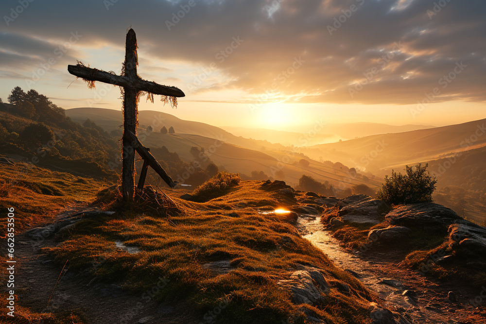 Obraz premium a small chapel standing at a crossroads, in the style of traditional landscapes. AI generativ.