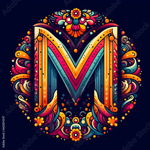 letter “M” in the center modern typography with Indian colors festival