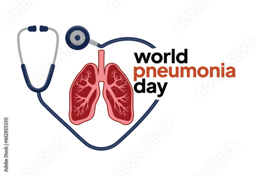World Pneumonia Day background. Vector illustration of a stethoscope with heart-shaped lungs on the theme of World Pneumonia Day
