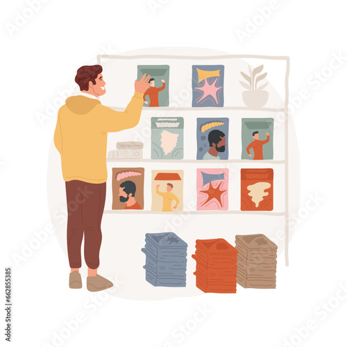 Comic books isolated cartoon vector illustration. Man collecting comic books, people hobby, hands-on activity, original art, manga edition, superhero stories, colorful magazine vector cartoon.