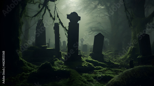 gruseliger Friedhof bei Nacht photo