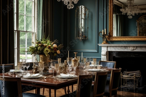 Design an elegant dining room for formal dinner parties