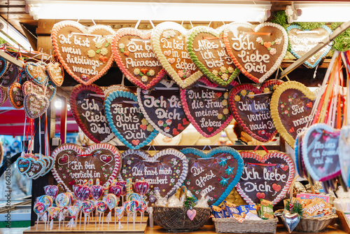Traditional Lebkuchenherz Gingerbread heart at the famous Oktoberfest in Munich, Germany
