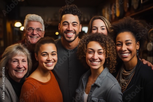 Groupe multiculturel d'homme et de femme, caucasien, afro et asiatique, souriant et joyeux 