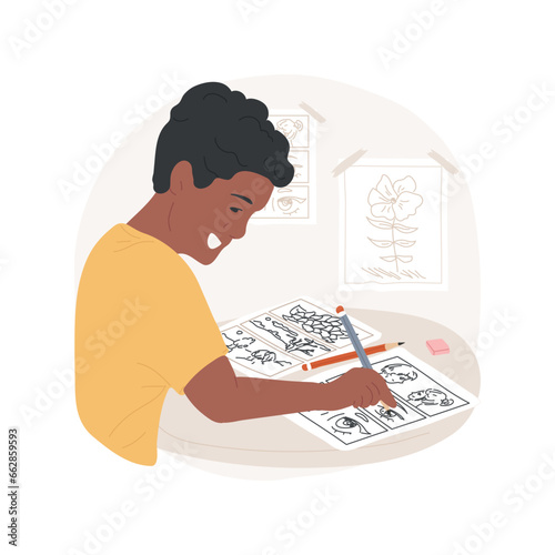 Doodling isolated cartoon vector illustration. Teenage making doodling hobby, drawing comics on paper, learning new art skills, sketching leisure time, teens hobby and lifestyle vector cartoon.