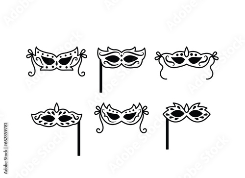 set of mask carnival party event festival elements icon vector design collection simple style