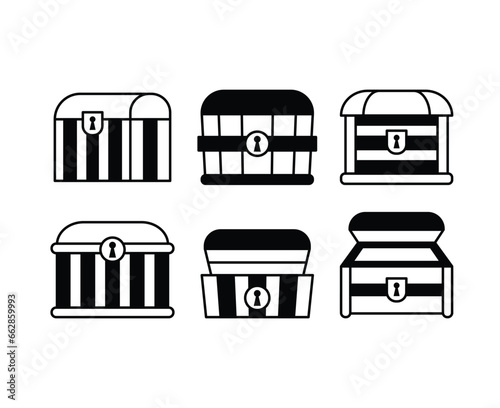 set of teasure chest vector icons design templates collections black white line simple style photo