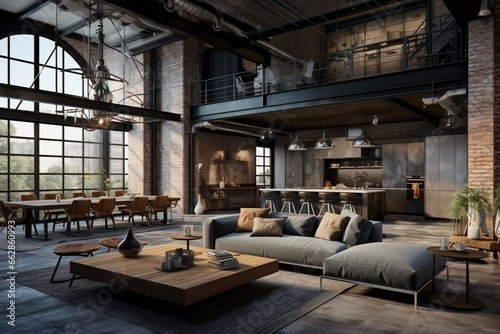 Plan an industrial-style loft apartment with an open floor plan © Muhammad