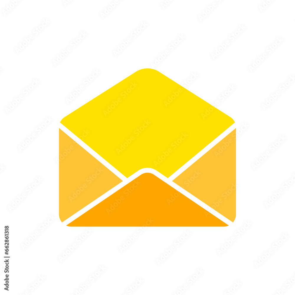 Open message line icon. Letter, email, envelope, text, address, delivery, stamp. Vector color icon on white background for business and advertising.