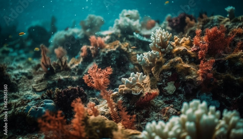 Deep blue sea life, multi colored reef, natural beauty underwater