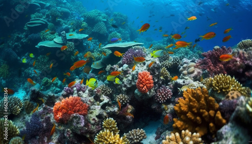 Colorful underwater landscape showcases natural beauty of tropical sea life © Stockgiu