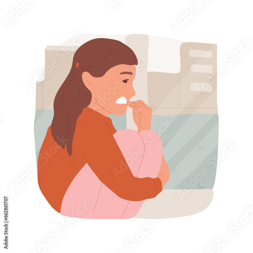 Worries isolated cartoon vector illustration. Worried sad girl sits near window, stressed adolescent, having bad mood, teenage psychology, dealing with emotion, teen in trouble vector cartoon.
