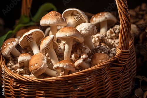 Mushrooms in a basket.