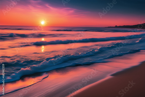 beach-ocean-sunset-902342086. Generative AI