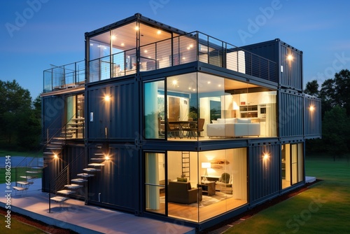 Modern luxury house made of sea containers. © Bargais