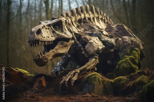Dinosaur fossil be found in ground.
