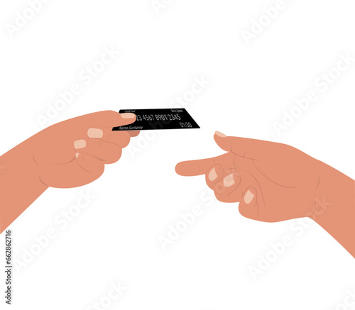 The left hand is paying with credit card and the right hand is accepting credit cards.