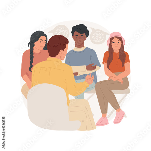Group session isolated cartoon vector illustration. Teenagers on psychotherapy session, group of teens having drug counselling, victim support, social communication vector cartoon.
